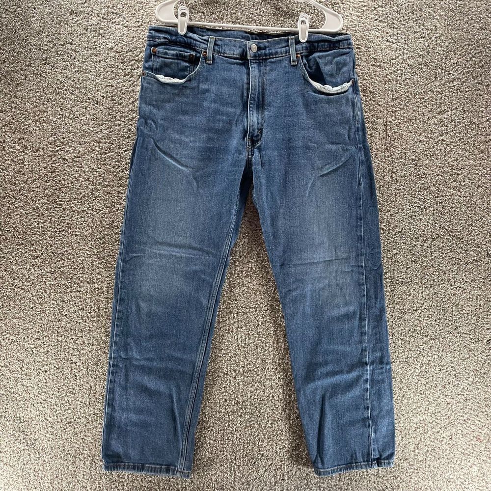 Wrangler Jeans Adult 38x30 Blue Denim Pants 505 Straight Cotton Casual Mens Logo